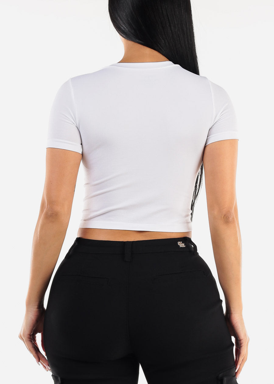 Short Sleeve White Graphic Crop Top "Apparently"