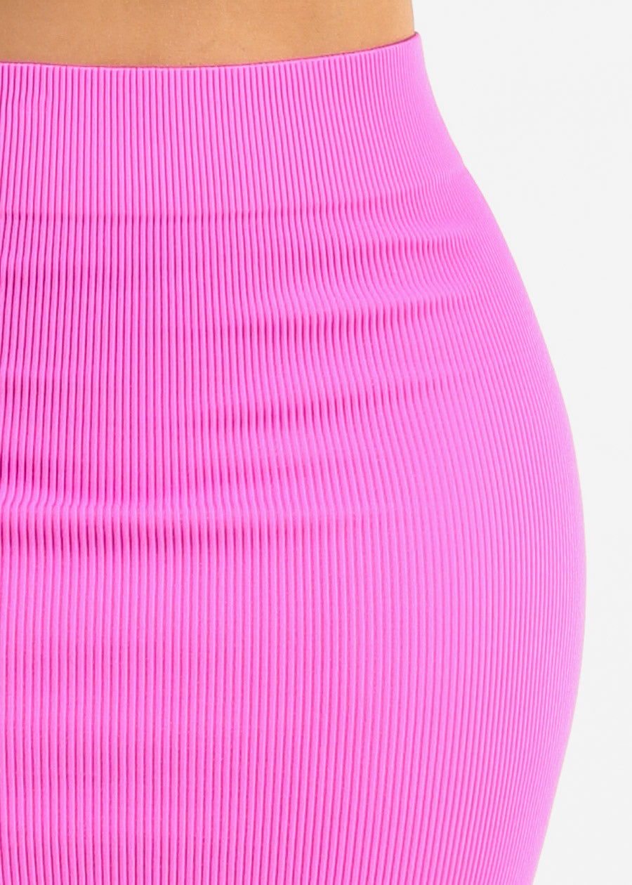 Stretch Ribbed Bodycon Pencil Skirt Fuchsia