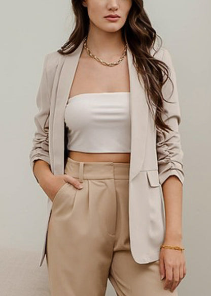 Quarter Sleeve Open Front Blazer Beige