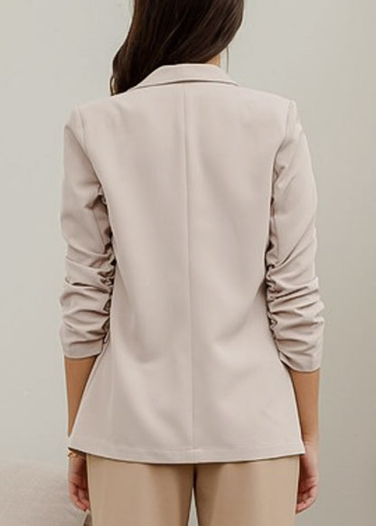 Quarter Sleeve Open Front Blazer Beige