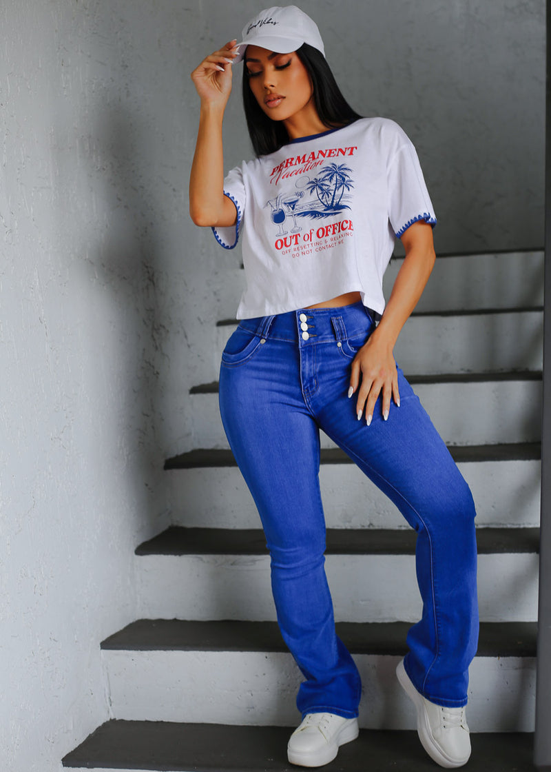 White Cotton Crewneck T-Shirt "Permanent Vacation"
