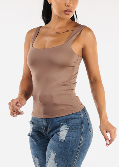 Sleeveless Square Neck Stretchy Top Dark Taupe