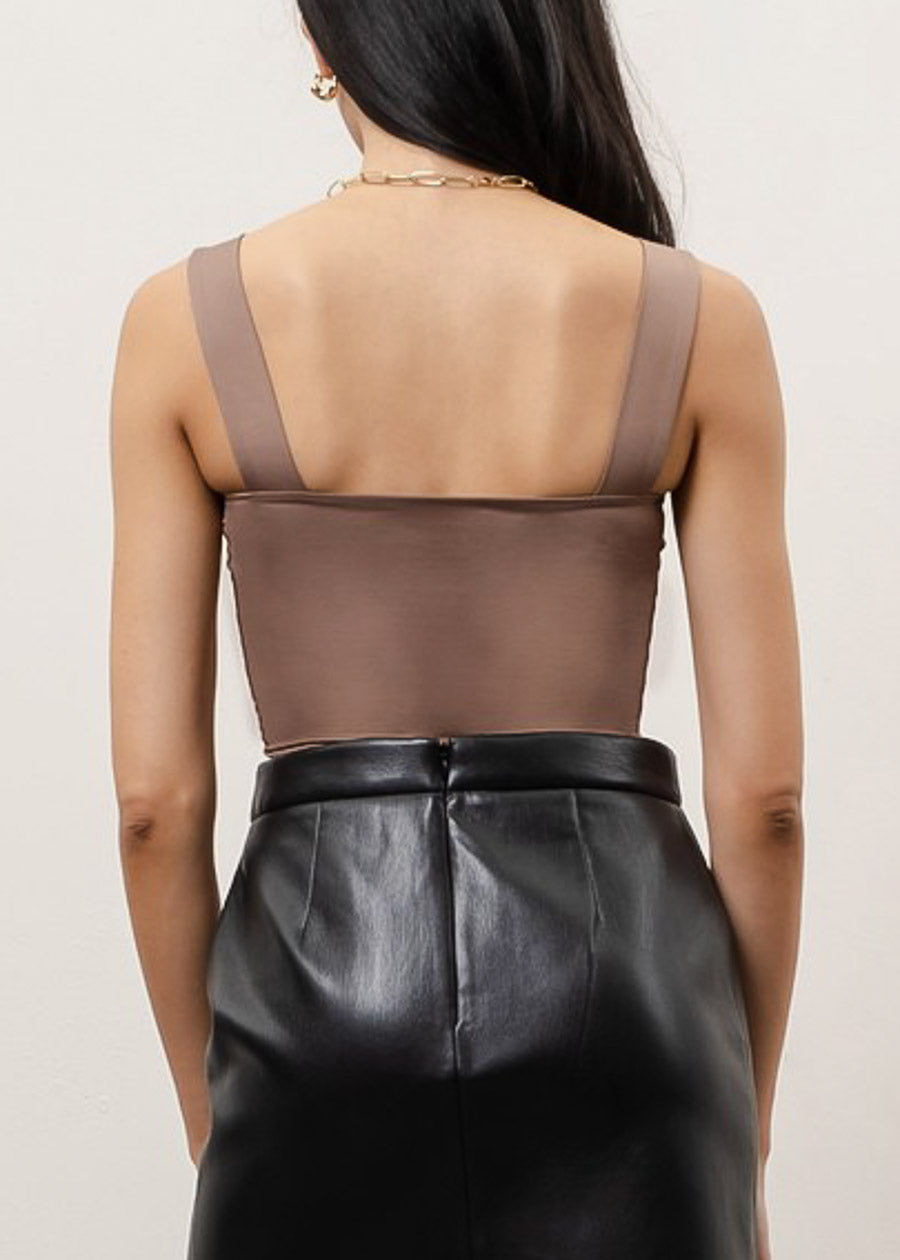 Sleeveless Square Neck Stretchy Top Dark Taupe