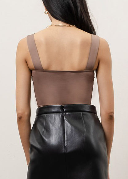 Sleeveless Square Neck Stretchy Top Dark Taupe