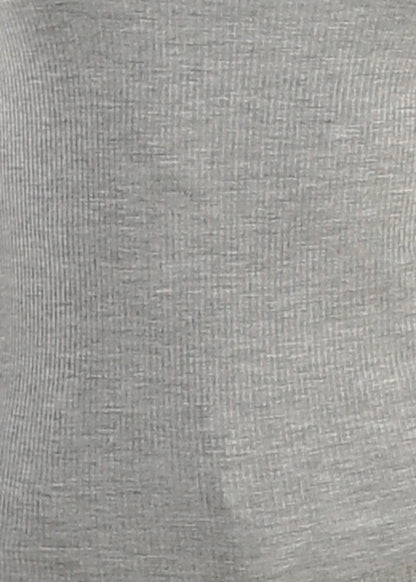 Stretchy Long Sleeve Square Neck Ribbed Top Grey