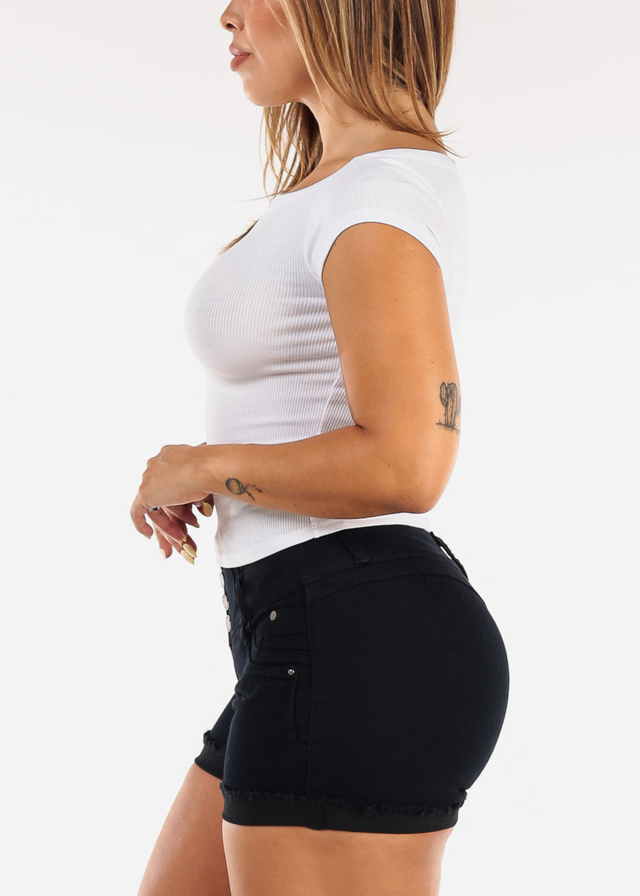 Cap Sleeve Boat Neckline Stretch Ribbed Top Off White