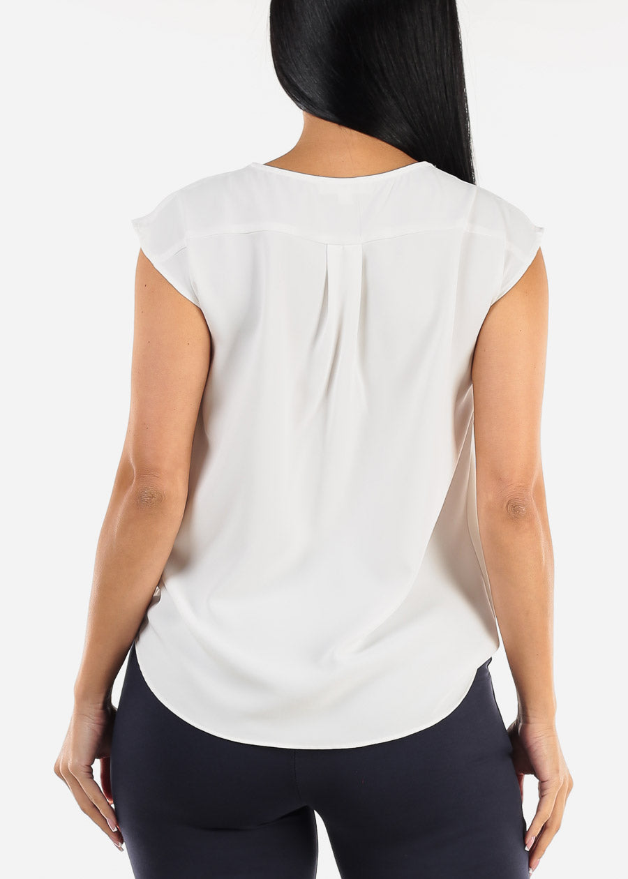 Sleeveless Surplice Blouse White