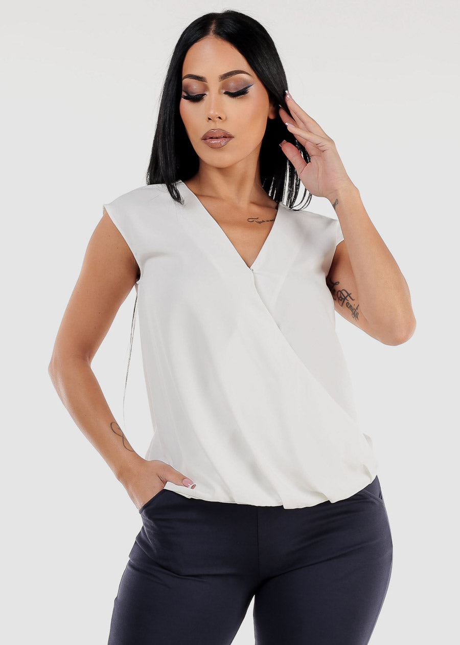 Sleeveless Surplice Blouse White