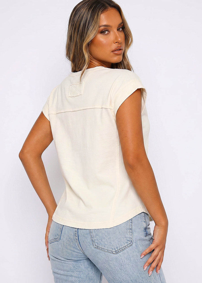 Henley Short Sleeve Mineral Wash Top Ivory