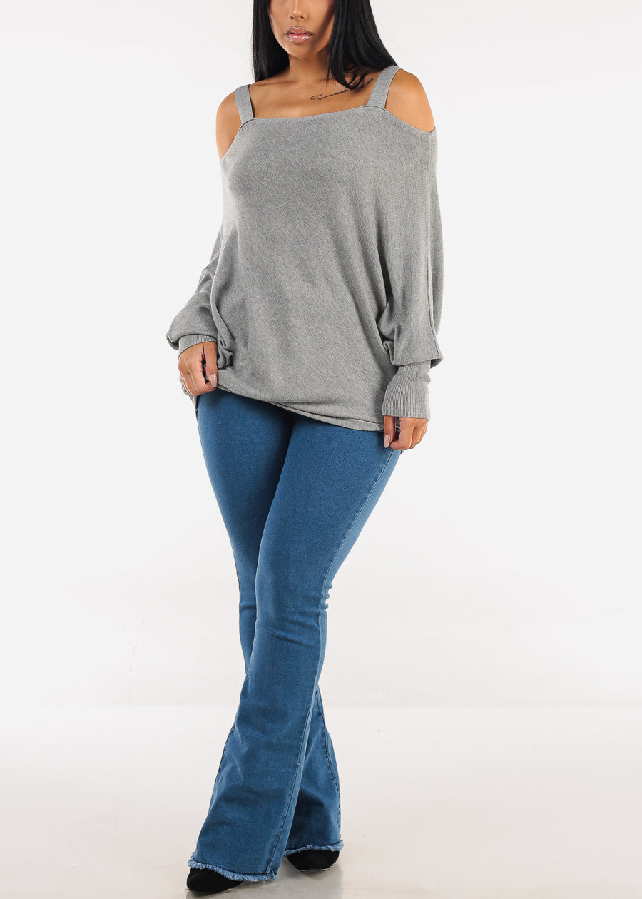 Cold Shoulder Stretch Tunic Top Grey