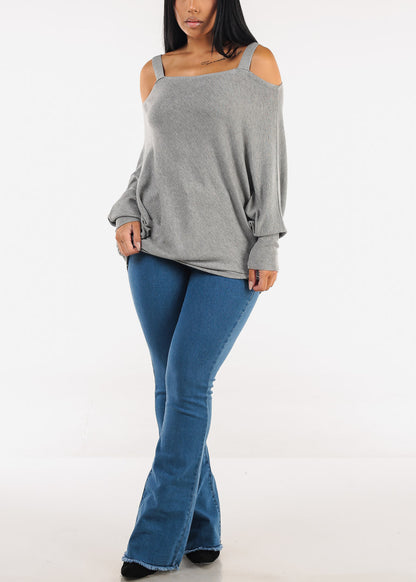 Cold Shoulder Stretch Tunic Top Grey