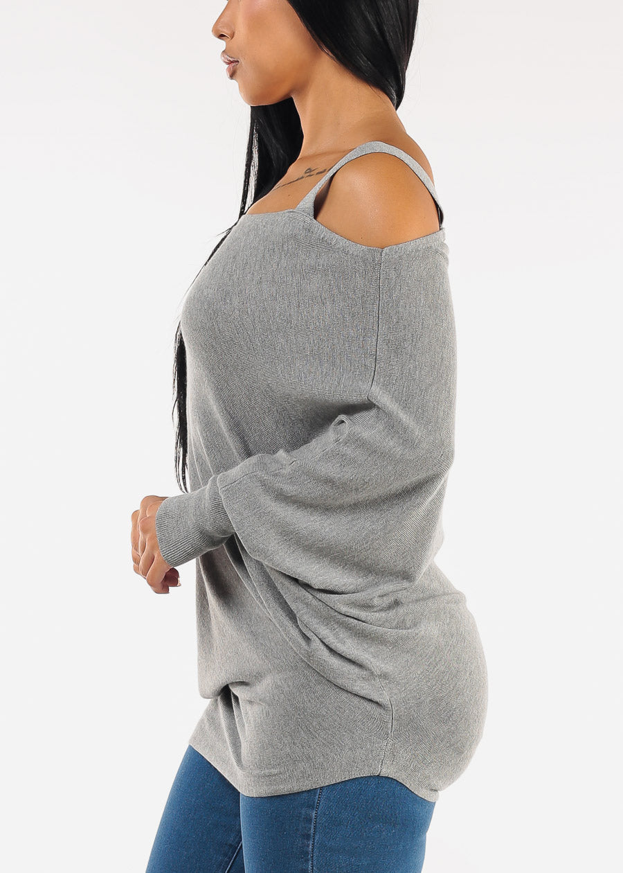 Cold Shoulder Stretch Tunic Top Grey