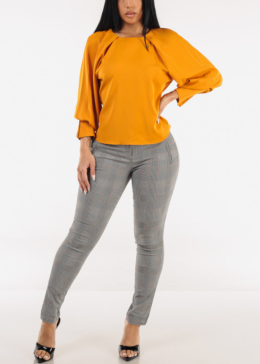 Long Sleeve Pleated Blouse Mustard