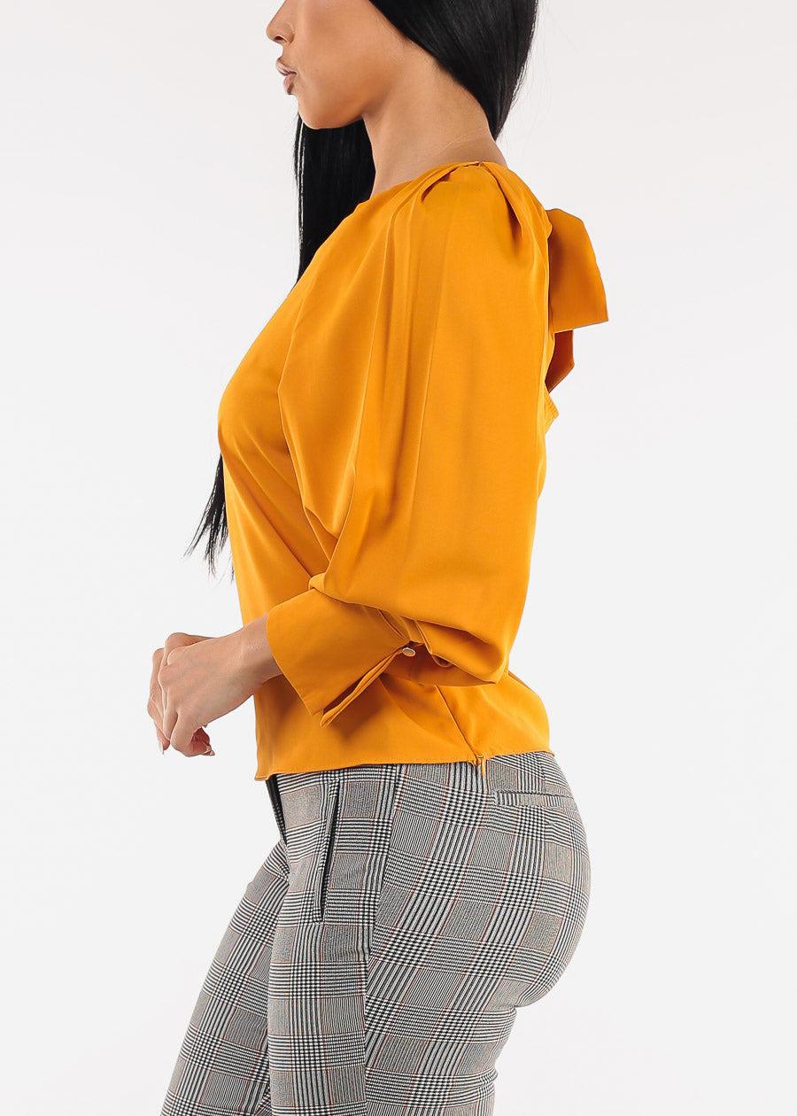 Long Sleeve Pleated Blouse Mustard
