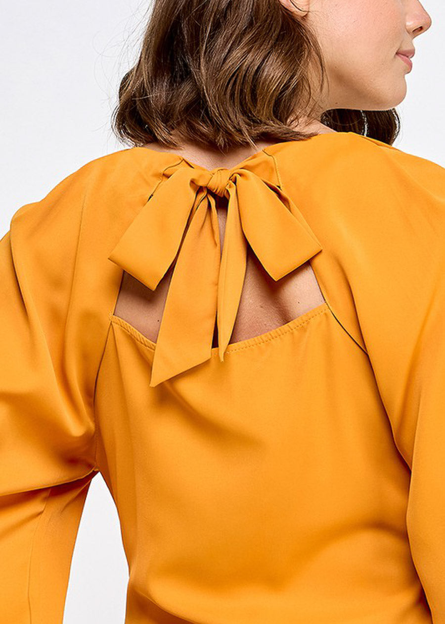 Long Sleeve Pleated Blouse Mustard