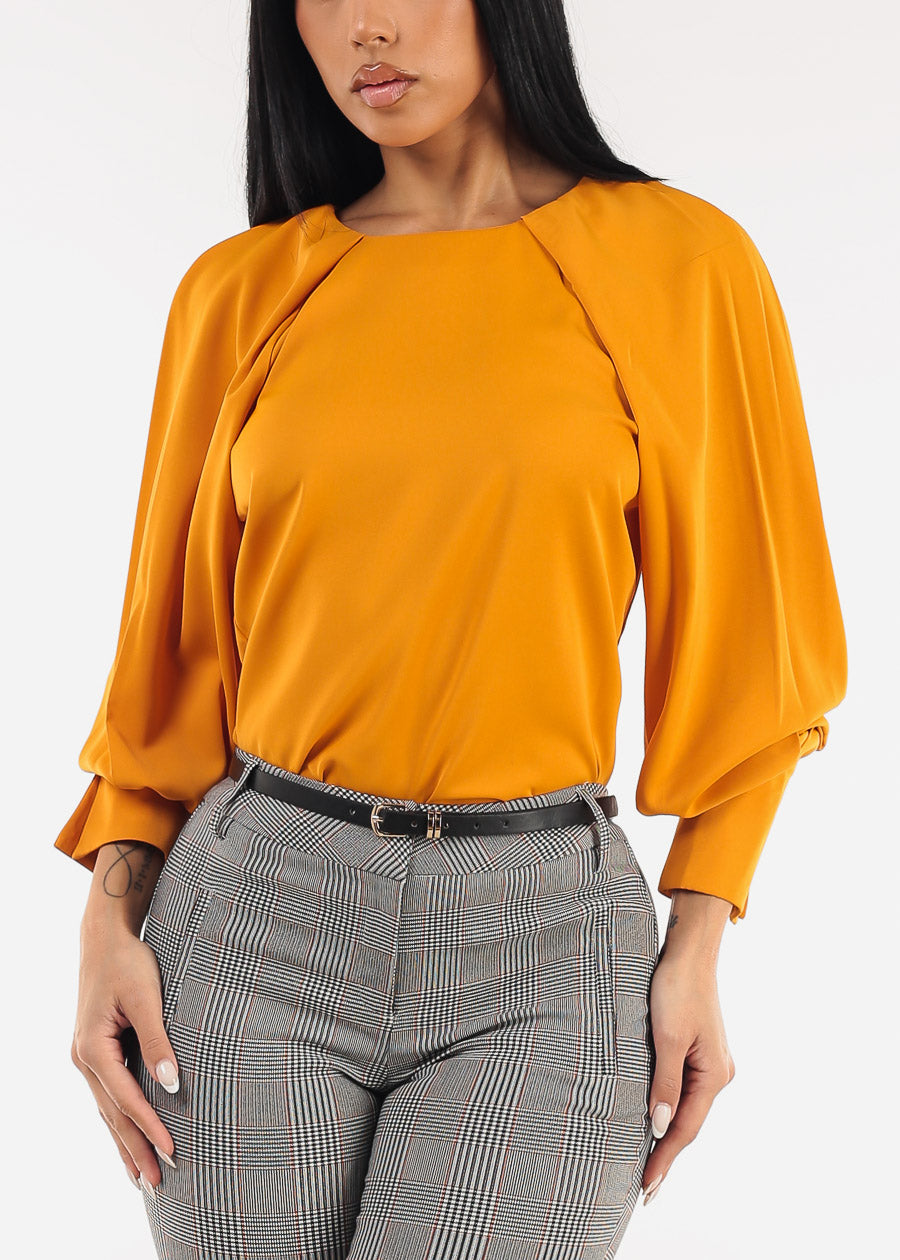 Long Sleeve Pleated Blouse Mustard