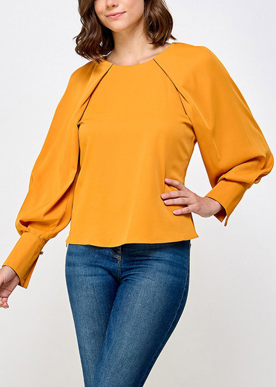 Long Sleeve Pleated Blouse Mustard