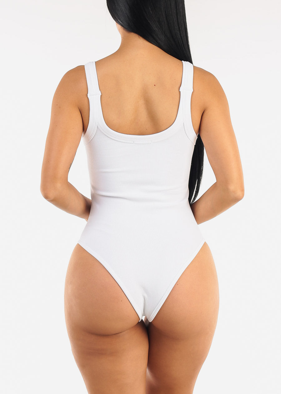 Sleeveless Ribbed Scoop Neck Cami Bodysuit White