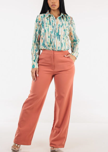 Butt lift Super High Waist Wide Leg Dress Pants Rose