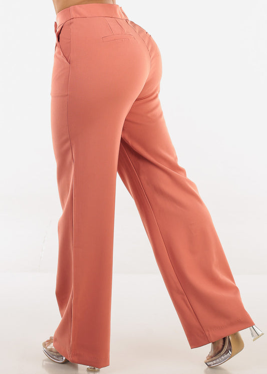 Butt lift Super High Waist Wide Leg Dress Pants Rose