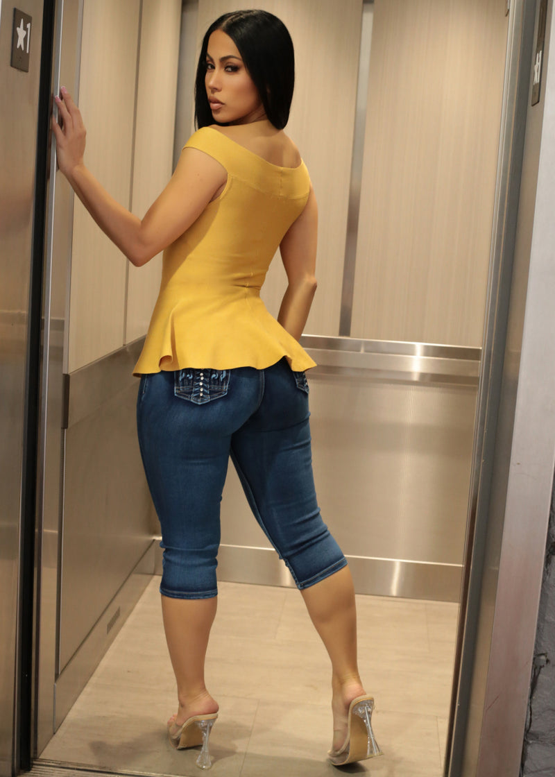 Off Shoulder Peplum Sweater Top Yellow