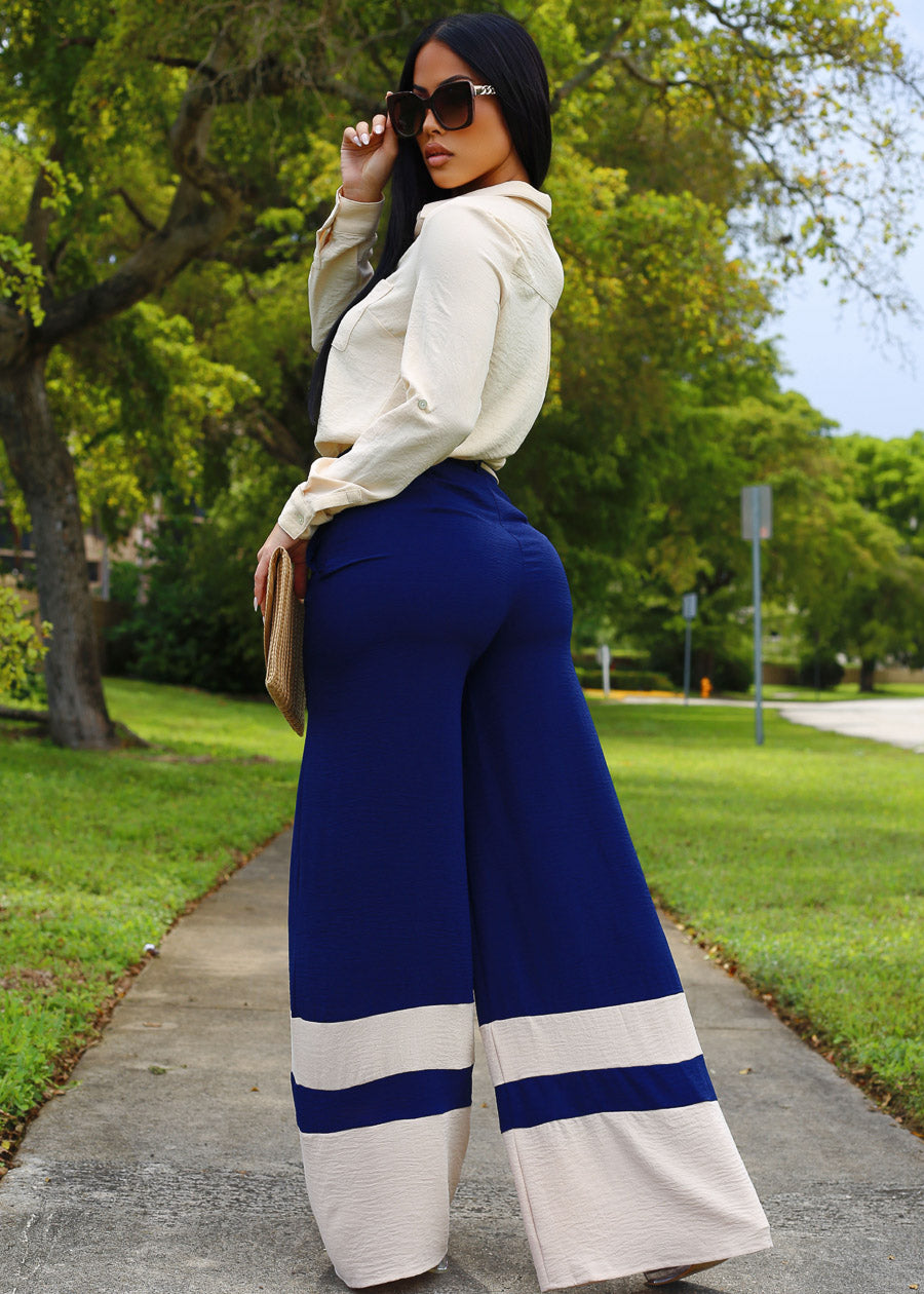 Super High Waist Wide Leg Pants Navy & Khaki