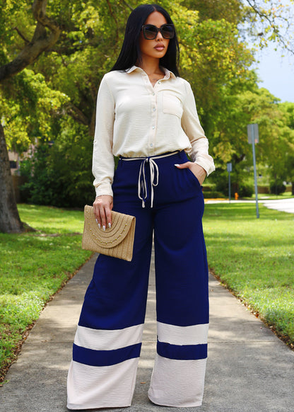 Super High Waist Wide Leg Pants Navy & Khaki