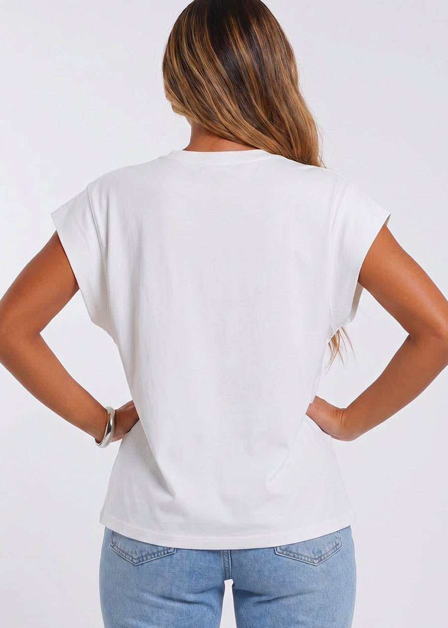 Cap Sleeve Round Neck Cotton Tee Ivory