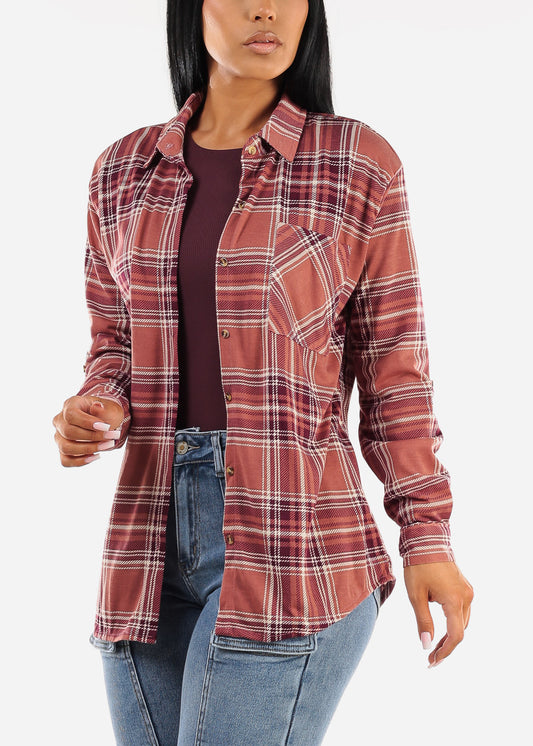 Oversized Plaid Button Down Shacket Rose & Plum