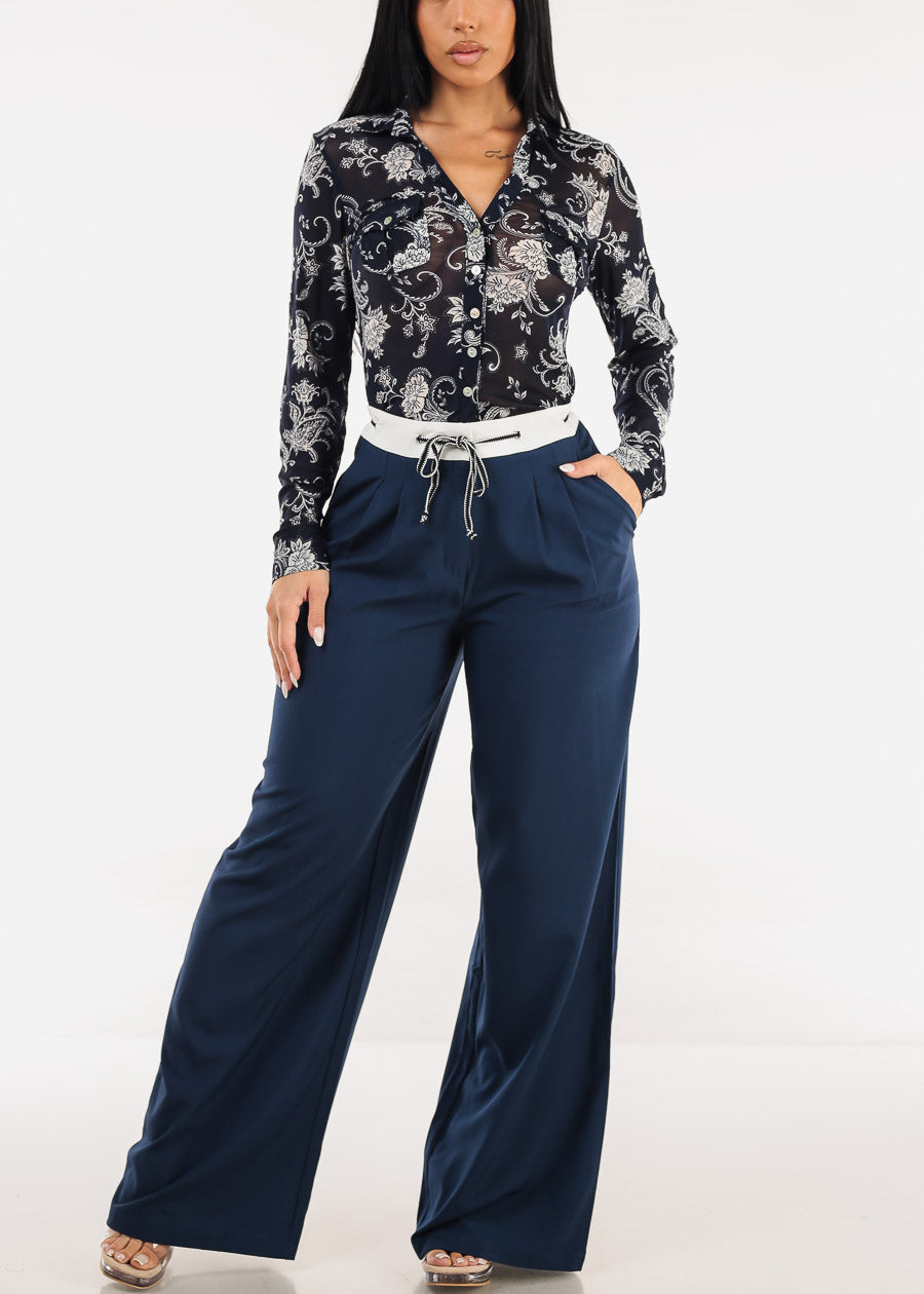 Super High Waist Wide Leg Pants  Navy