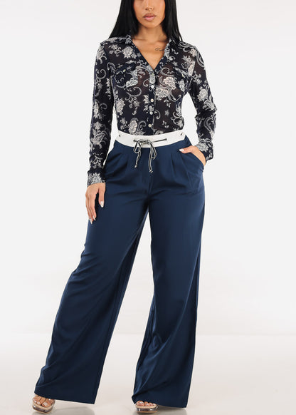 Super High Waist Wide Leg Pants  Navy