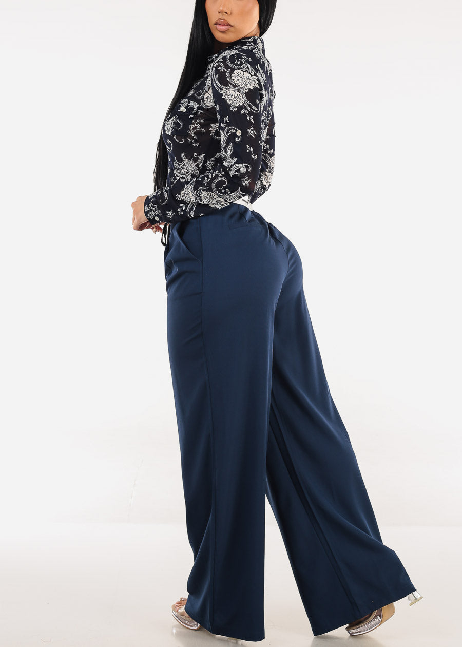 Super High Waist Wide Leg Pants  Navy