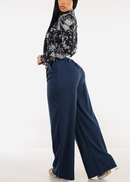 Super High Waist Wide Leg Pants  Navy