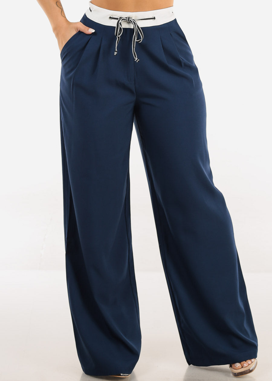 Super High Waist Wide Leg Pants  Navy