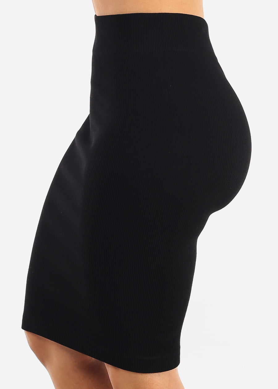 Stretch Ribbed Bodycon Pencil Skirt Black