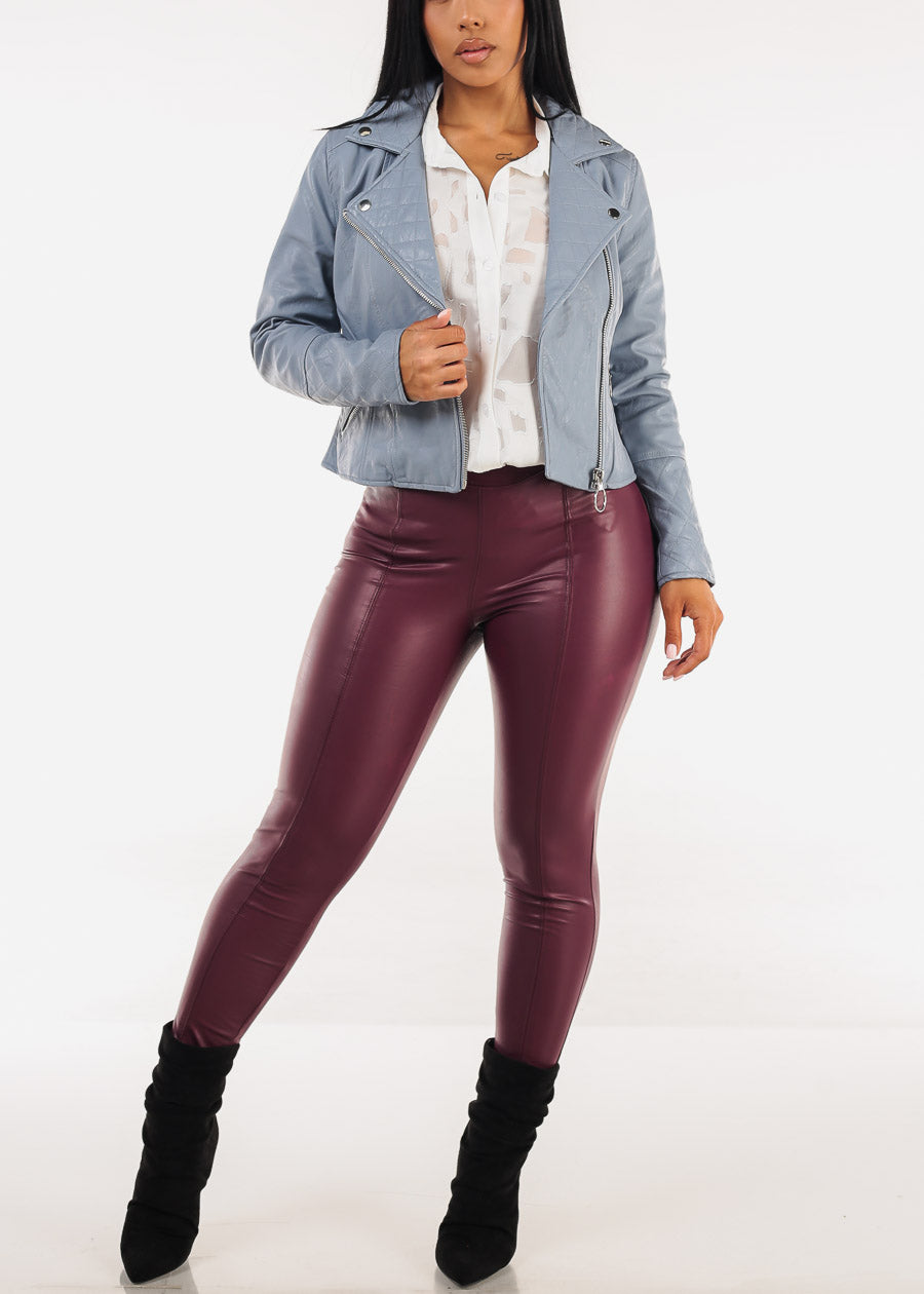 White Long Sleeve Button Up Textured Collared Blouse