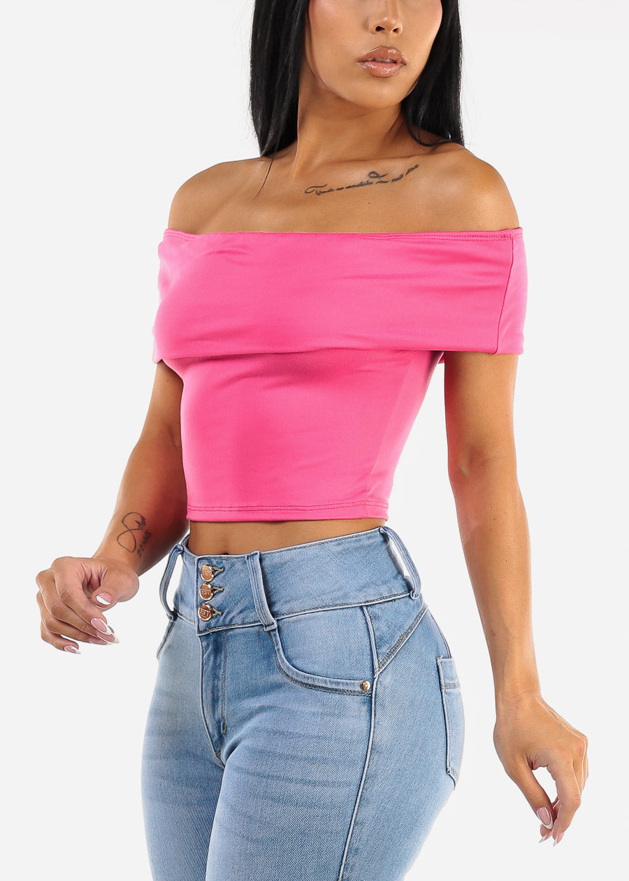 Off Shoulder Hot Pink Crop Top