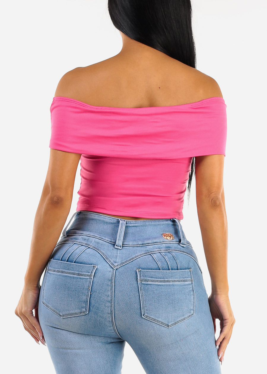 Off Shoulder Hot Pink Crop Top