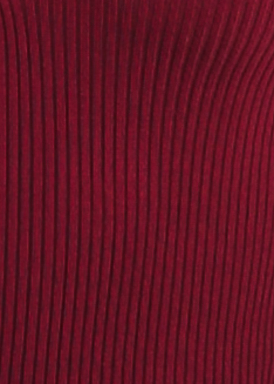 Long Sleeve Collared Rib Knit Sweater Top Burgundy