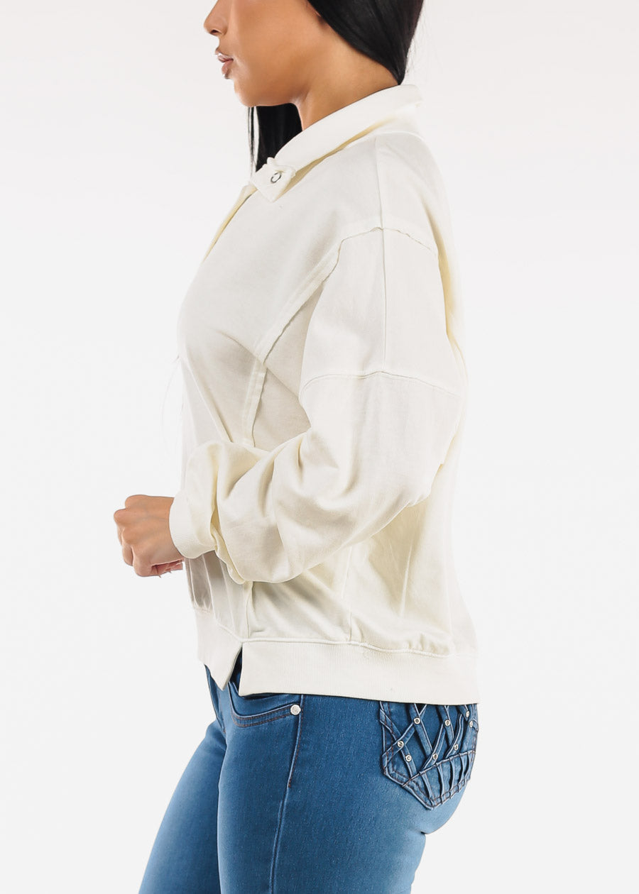 Long Sleeve Half Button Up Pullover Ivory