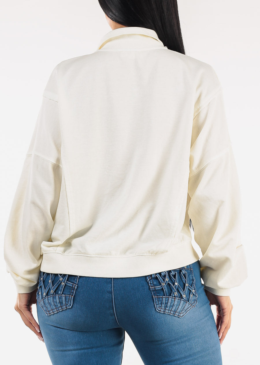 Long Sleeve Half Button Up Pullover Ivory