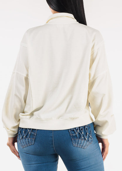 Long Sleeve Half Button Up Pullover Ivory
