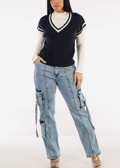 Long Sleeve Mock Neck Stretch Sweater Top Cream