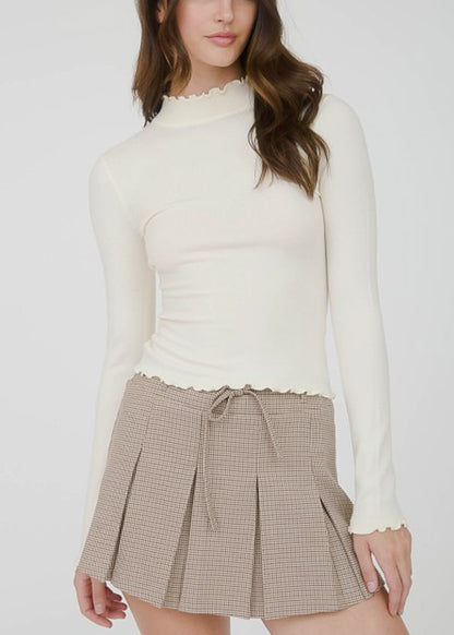 Long Sleeve Mock Neck Stretch Sweater Top Cream