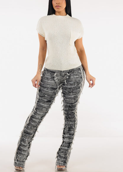 Mock Neck Short Sleeve Sweater Ivory