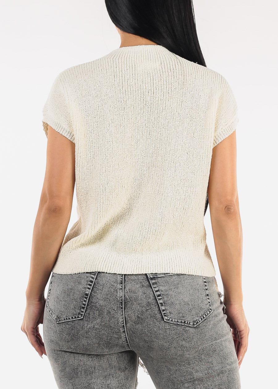 Mock Neck Short Sleeve Sweater Ivory