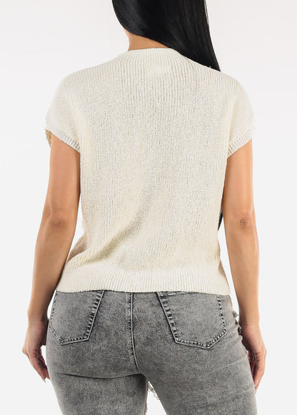 Mock Neck Short Sleeve Sweater Ivory