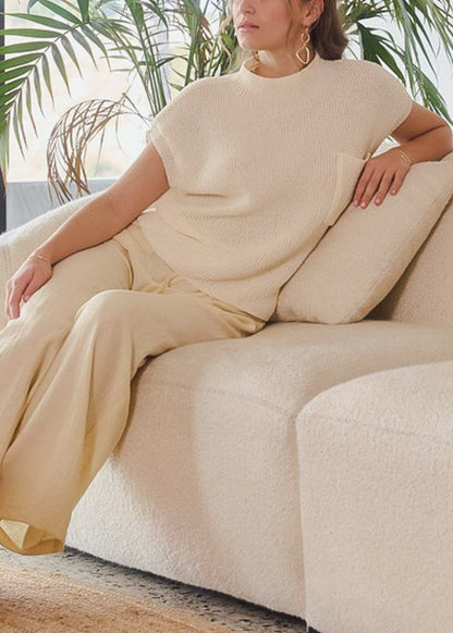 Mock Neck Short Sleeve Sweater Ivory