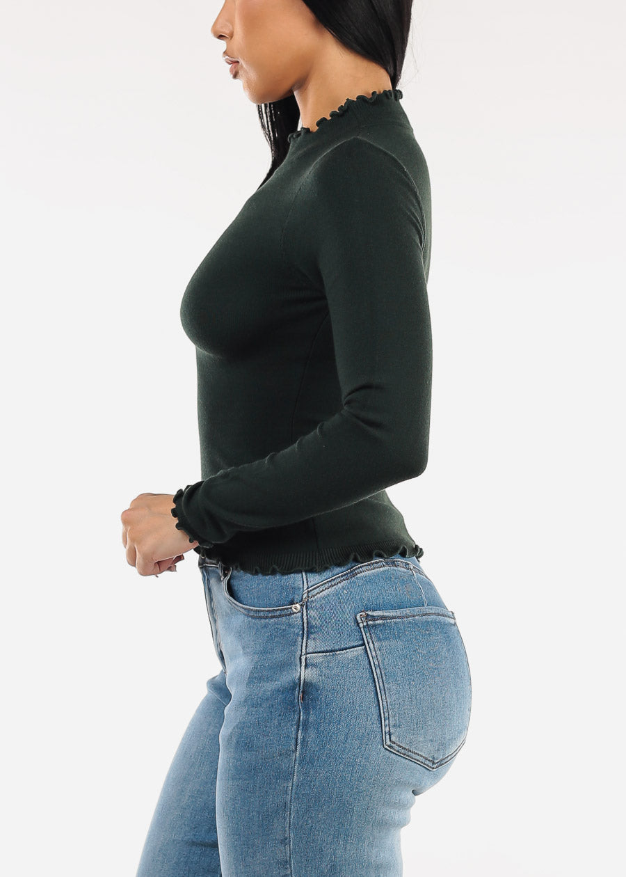 Long Sleeve Mock Neck Stretch Sweater Top Hunter Green