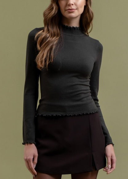 Long Sleeve Mock Neck Stretch Sweater Top Hunter Green